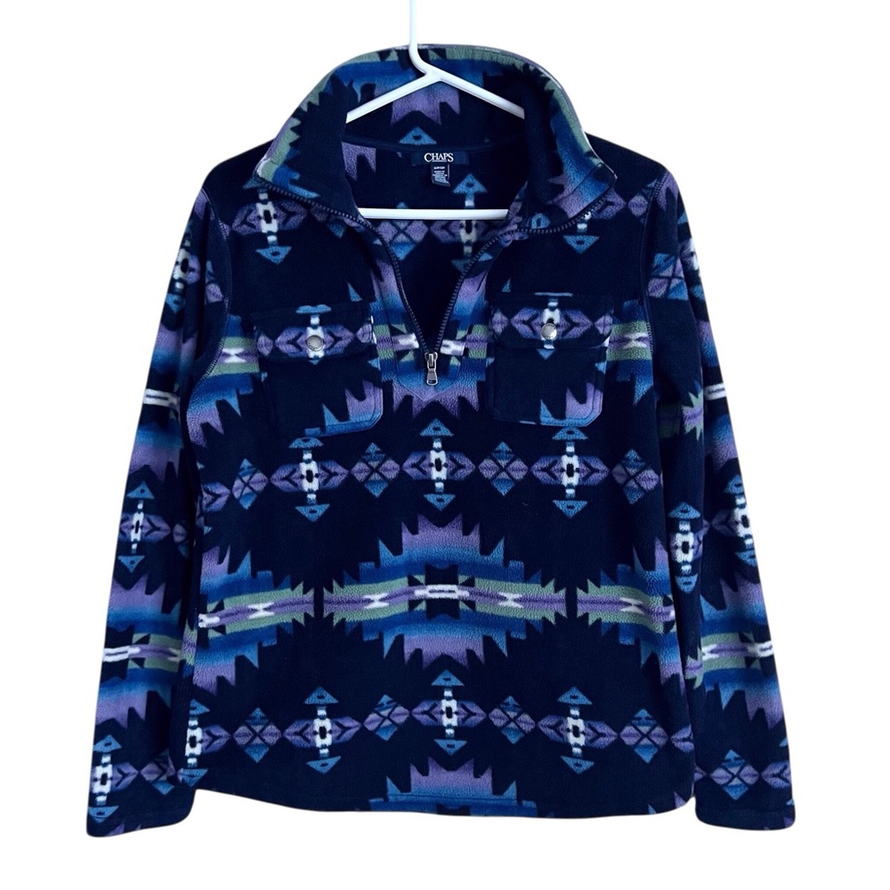 Chaps Womens Fleece Pullover 1/4 Zip Aztec Southwest Gorpcore Blue Purple Small